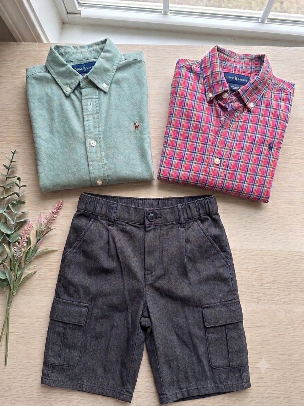Boys Ralph Lauren 2 Shirts & H&M Cargo Shorts Bundle Size 6X 7